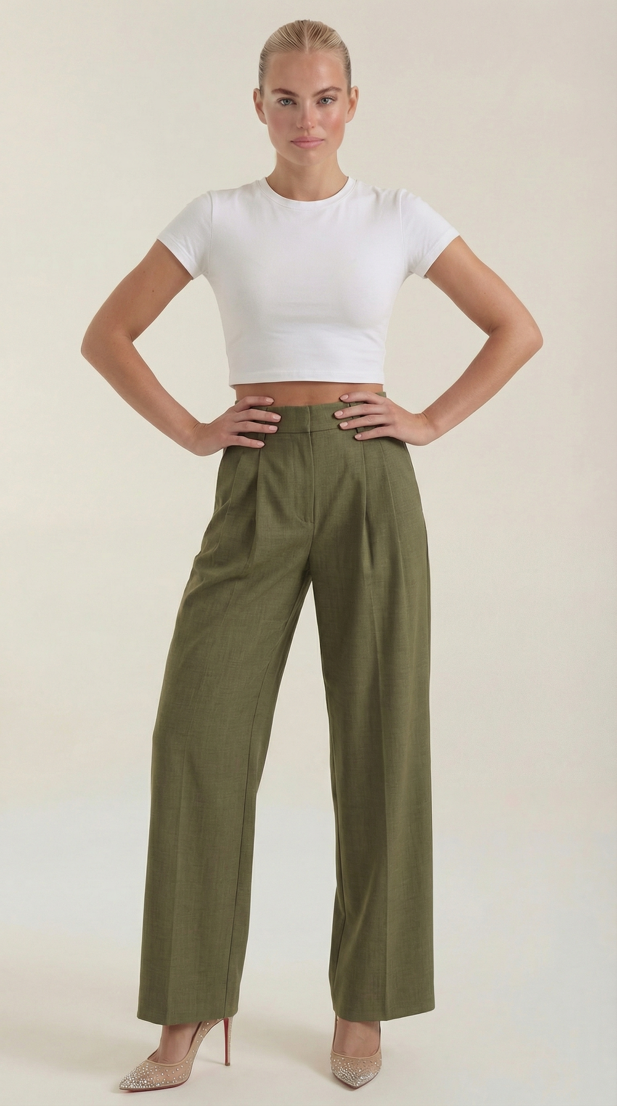 Pantalón de talle alto para mujer con pinzas y pierna ancha - Foto 9