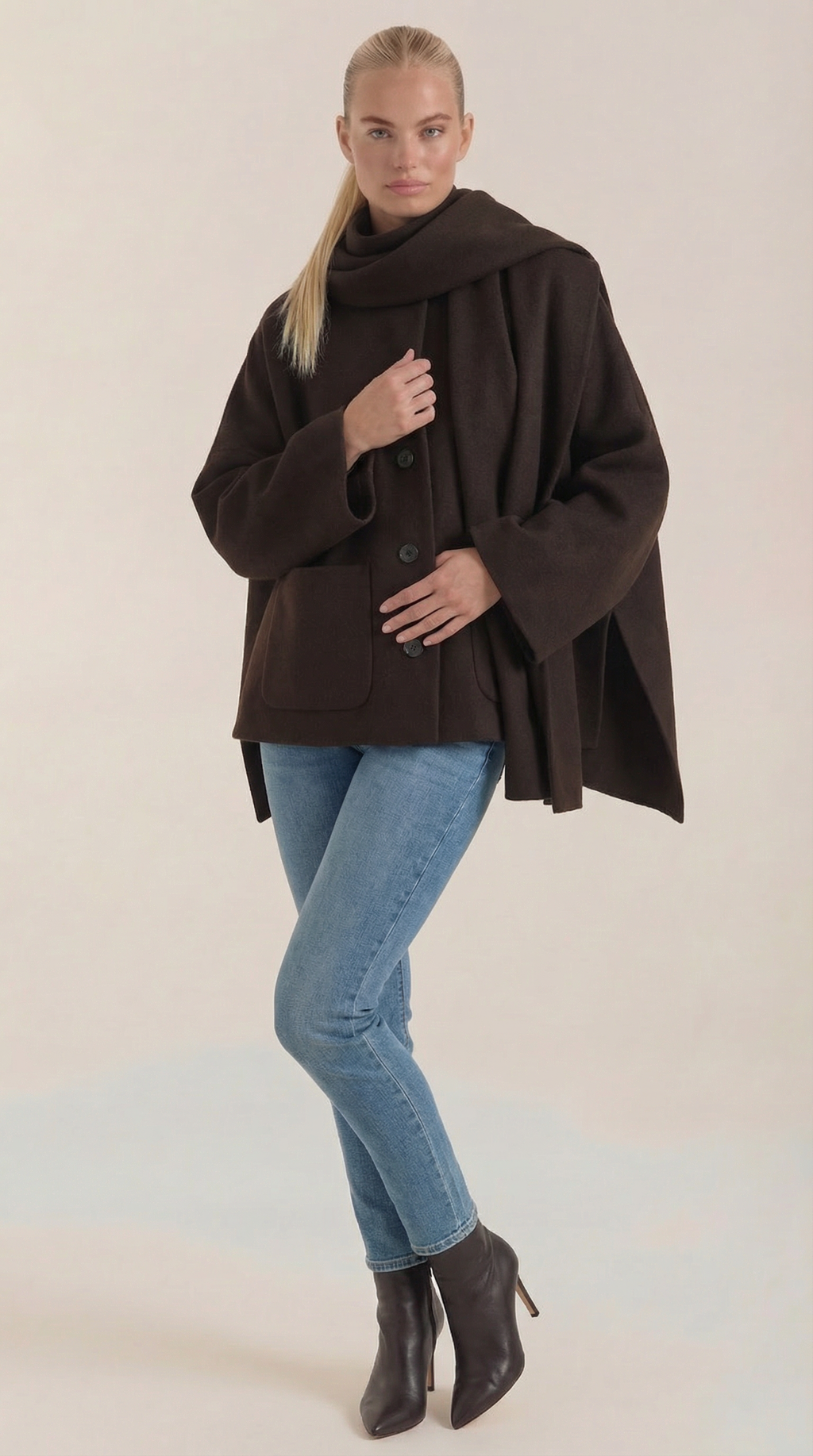 Abrigo capa con bufanda para mujer, suave y abrigado - Foto 5