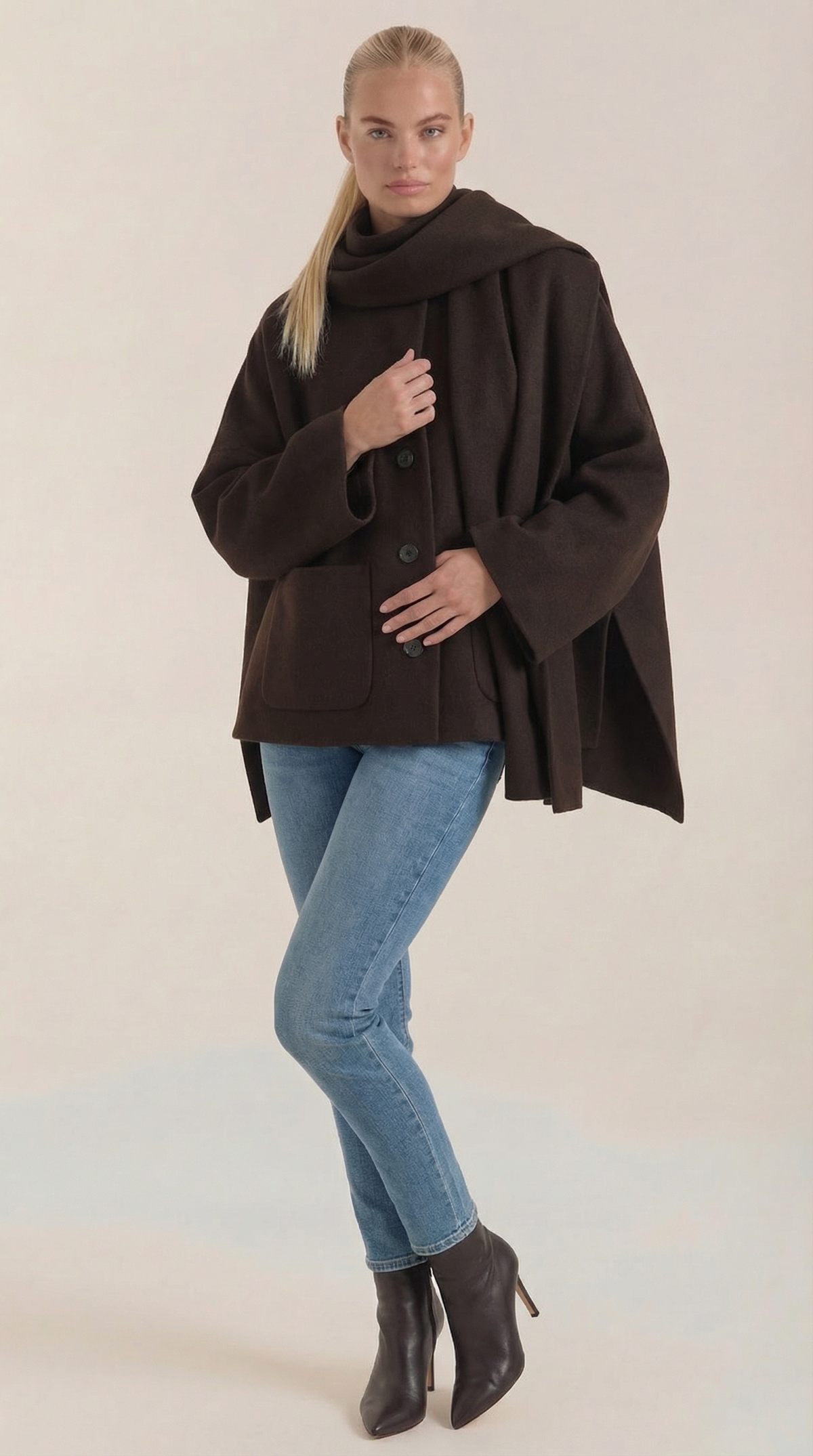 Abrigo capa con bufanda para mujer, suave y abrigado - Foto 5
