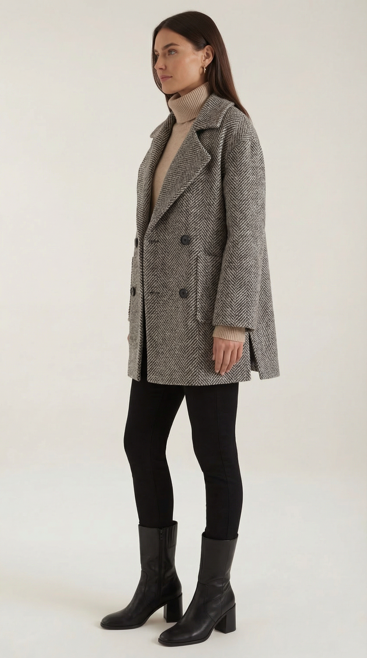 Abrigo cruzado de espiga para mujer, elegante y cálido - Foto 2