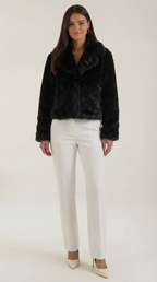 Chaqueta corta de pelo sintético para mujer, negra y cálida - Foto 1