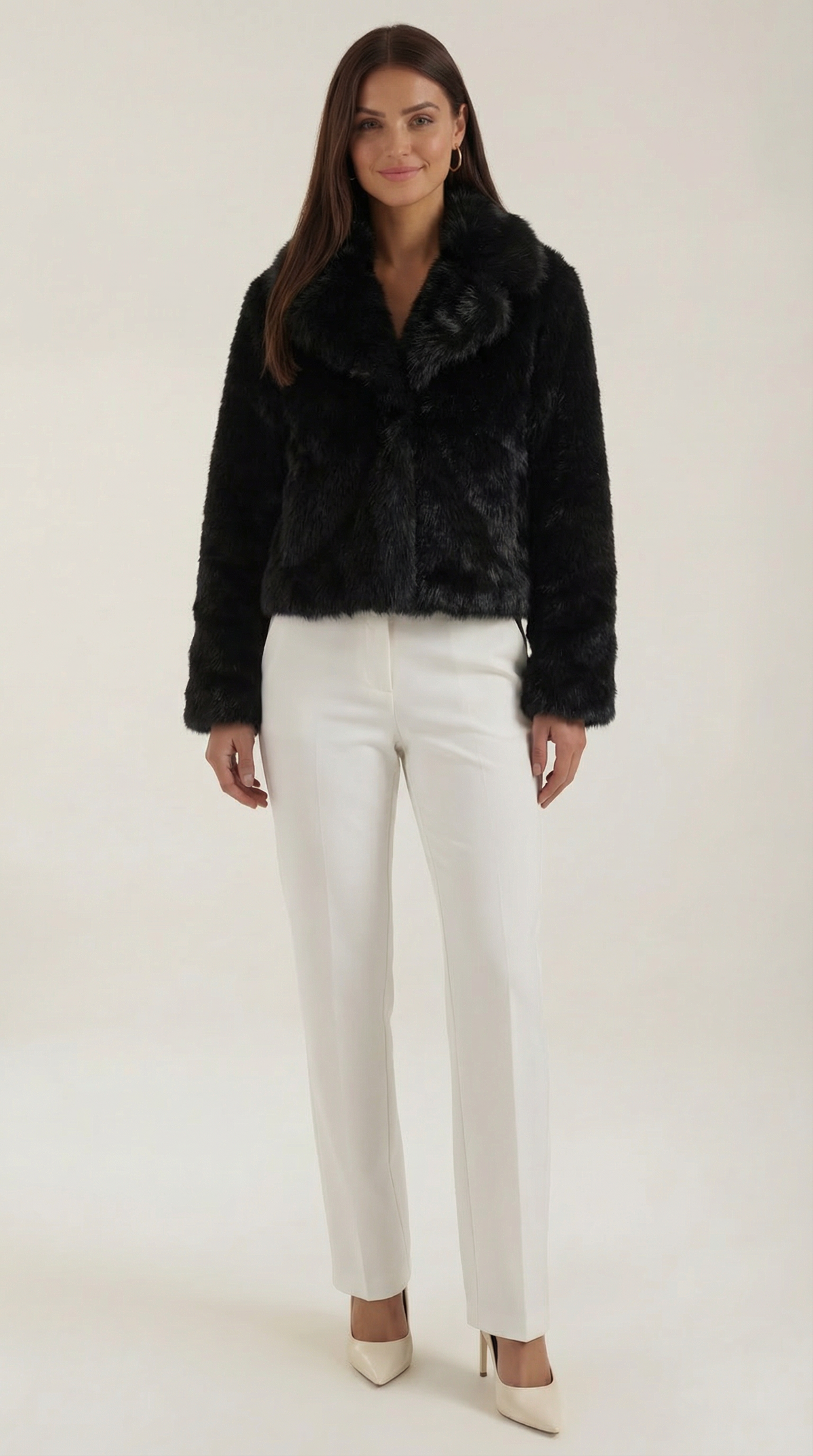 Chaqueta corta de pelo sintético para mujer, negra y cálida - Foto 1