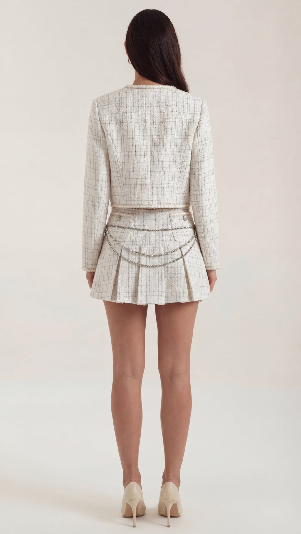 Conjunto de tweed para mujer con chaqueta y falda plisada - Foto 3