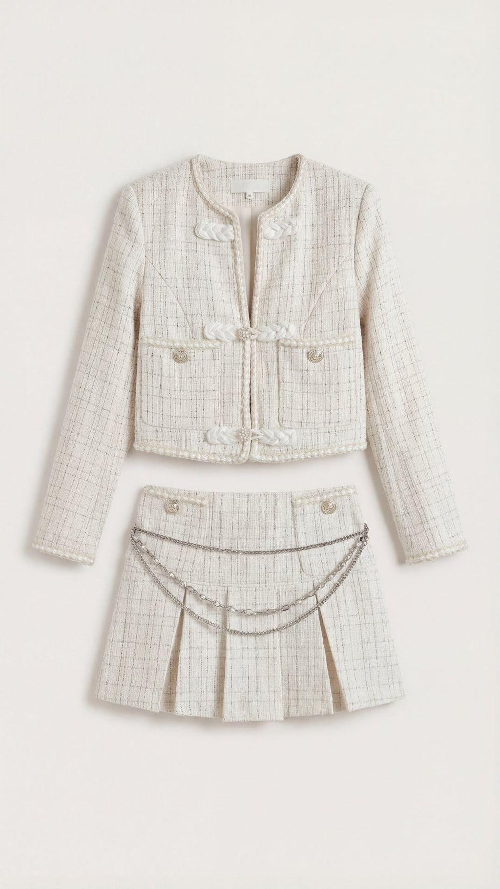 Conjunto de tweed para mujer con chaqueta y falda plisada - Foto 6