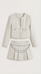 Conjunto de tweed para mujer con chaqueta y falda plisada - Foto 6