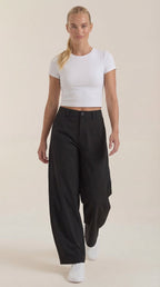 Pantalón ancho de mujer ligero y fluido con cintura alta - Foto 1