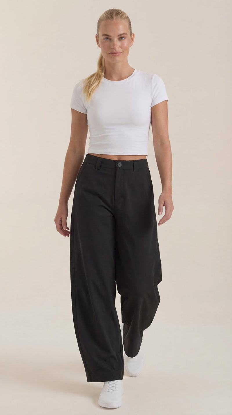 Pantalón ancho de mujer ligero y fluido con cintura alta - Foto 1