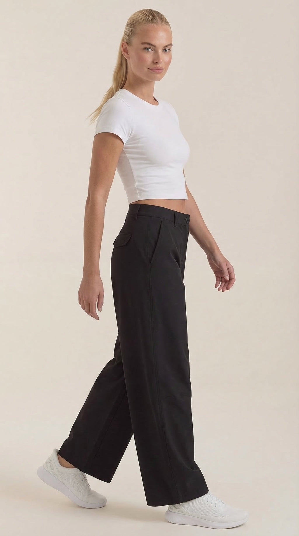 Pantalón ancho de mujer ligero y fluido con cintura alta - Foto 2