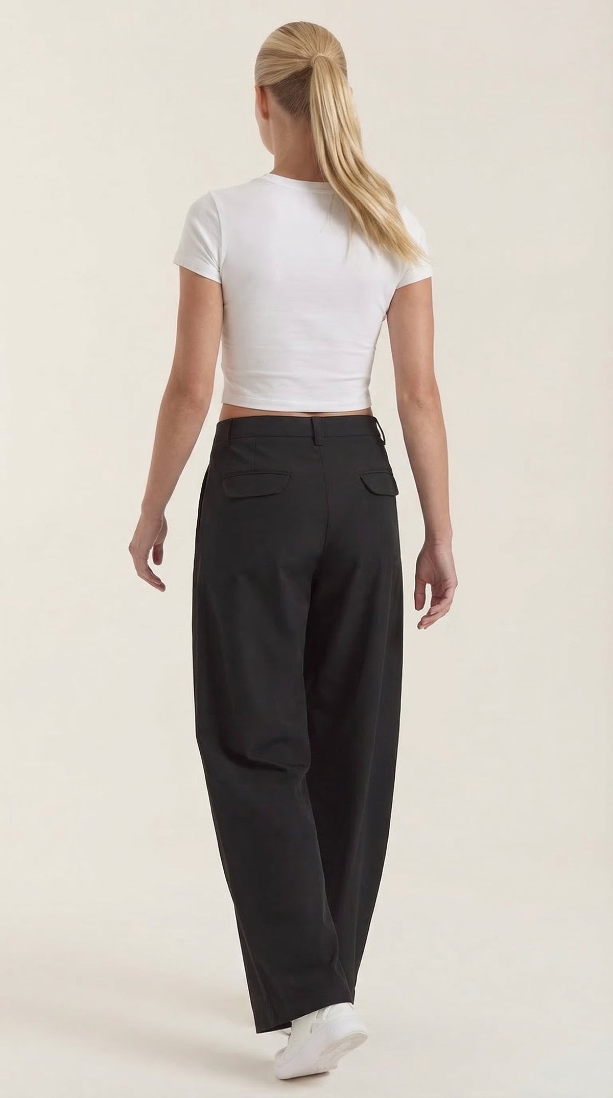 Pantalón ancho de mujer ligero y fluido con cintura alta - Foto 4