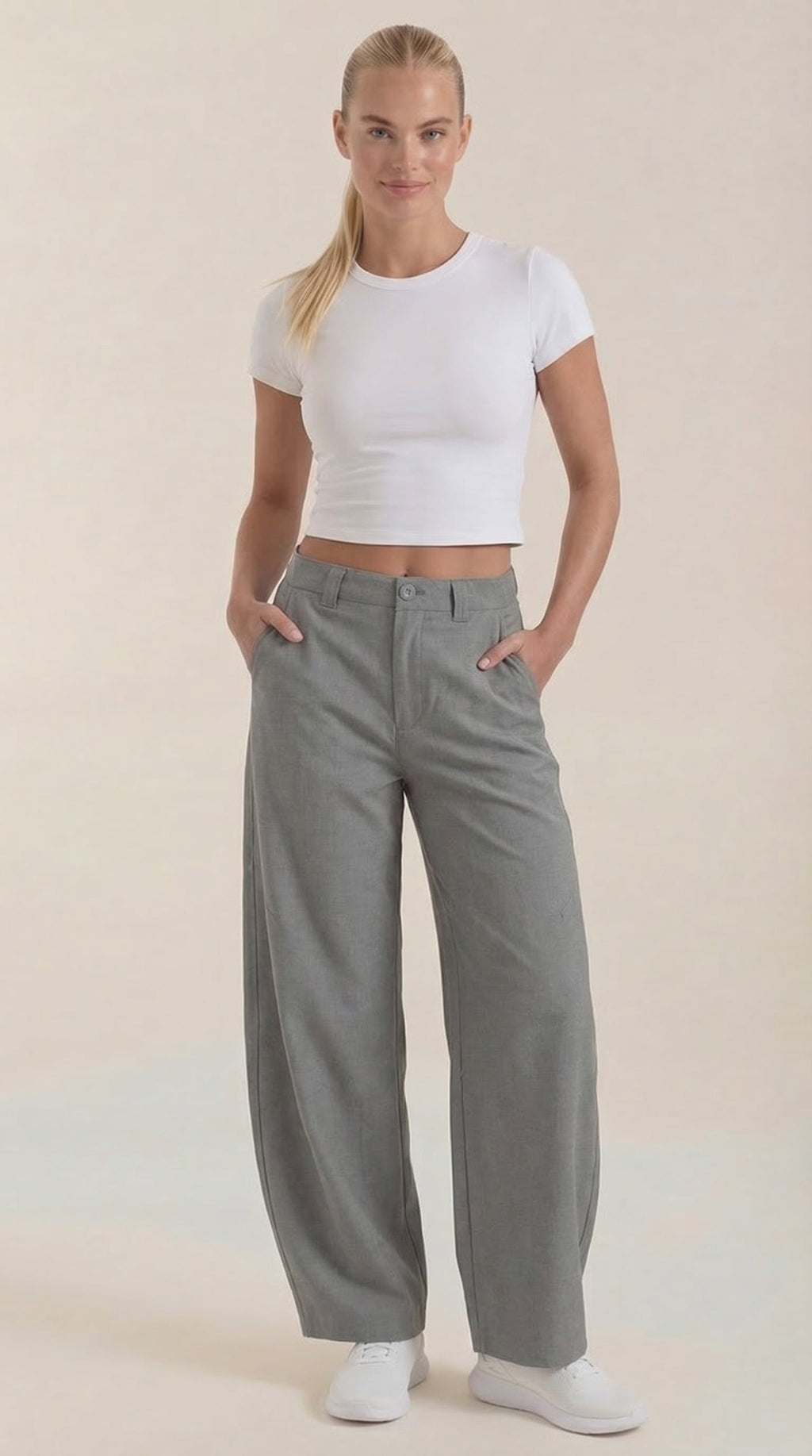 Pantalón ancho de mujer ligero y fluido con cintura alta - Foto 6