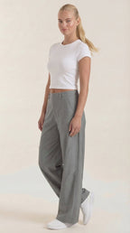Pantalón ancho de mujer ligero y fluido con cintura alta - Foto 7