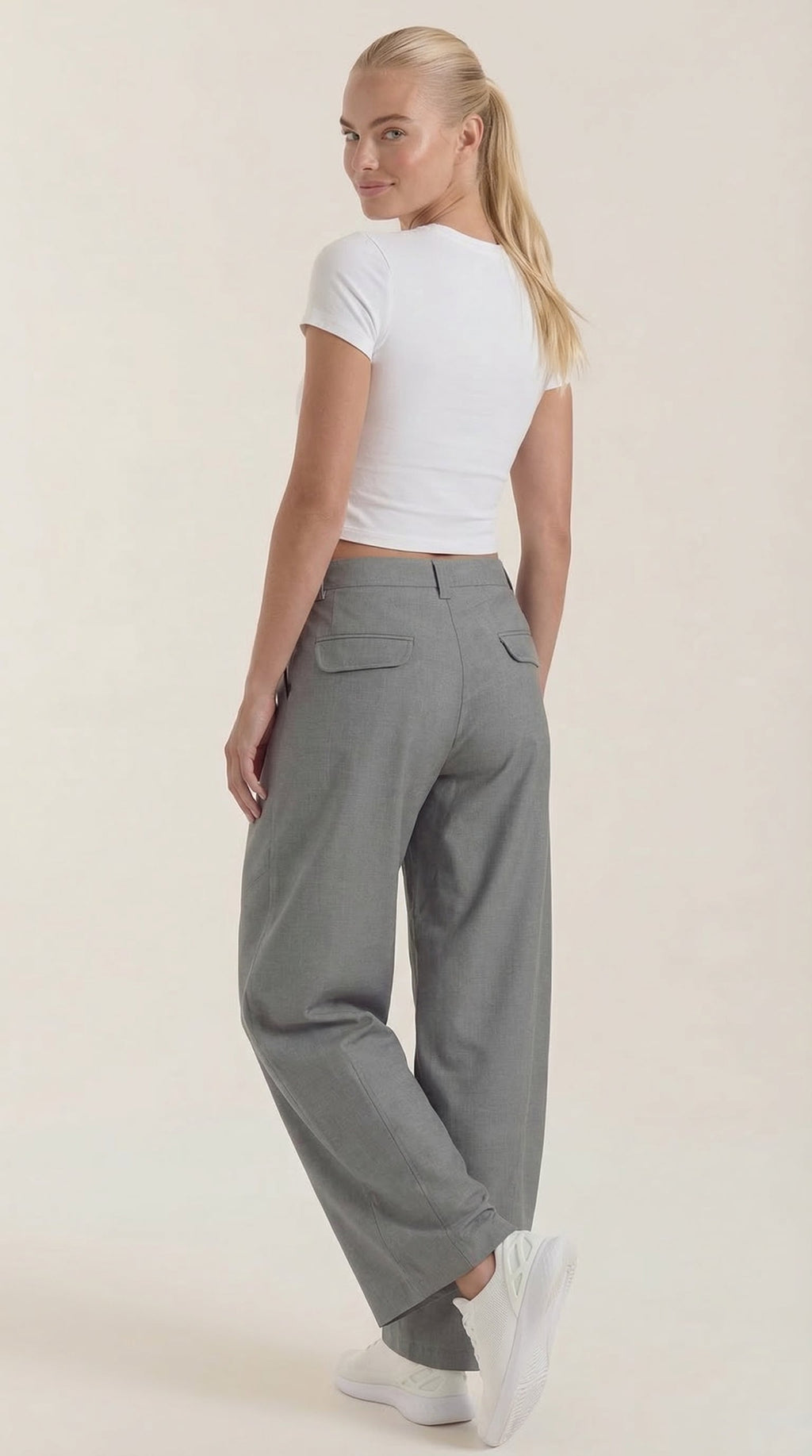 Pantalón ancho de mujer ligero y fluido con cintura alta - Foto 9