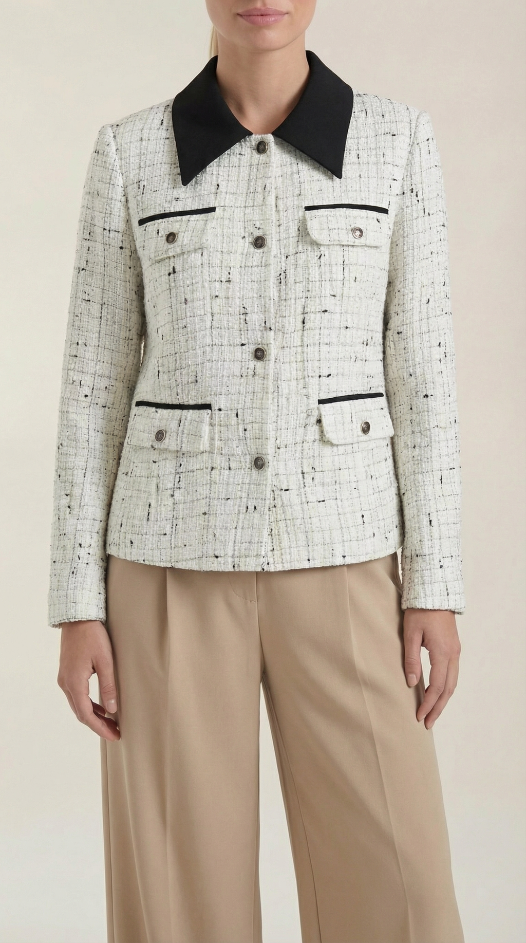 Chaqueta de tweed para mujer con cuello en contraste - Foto 3