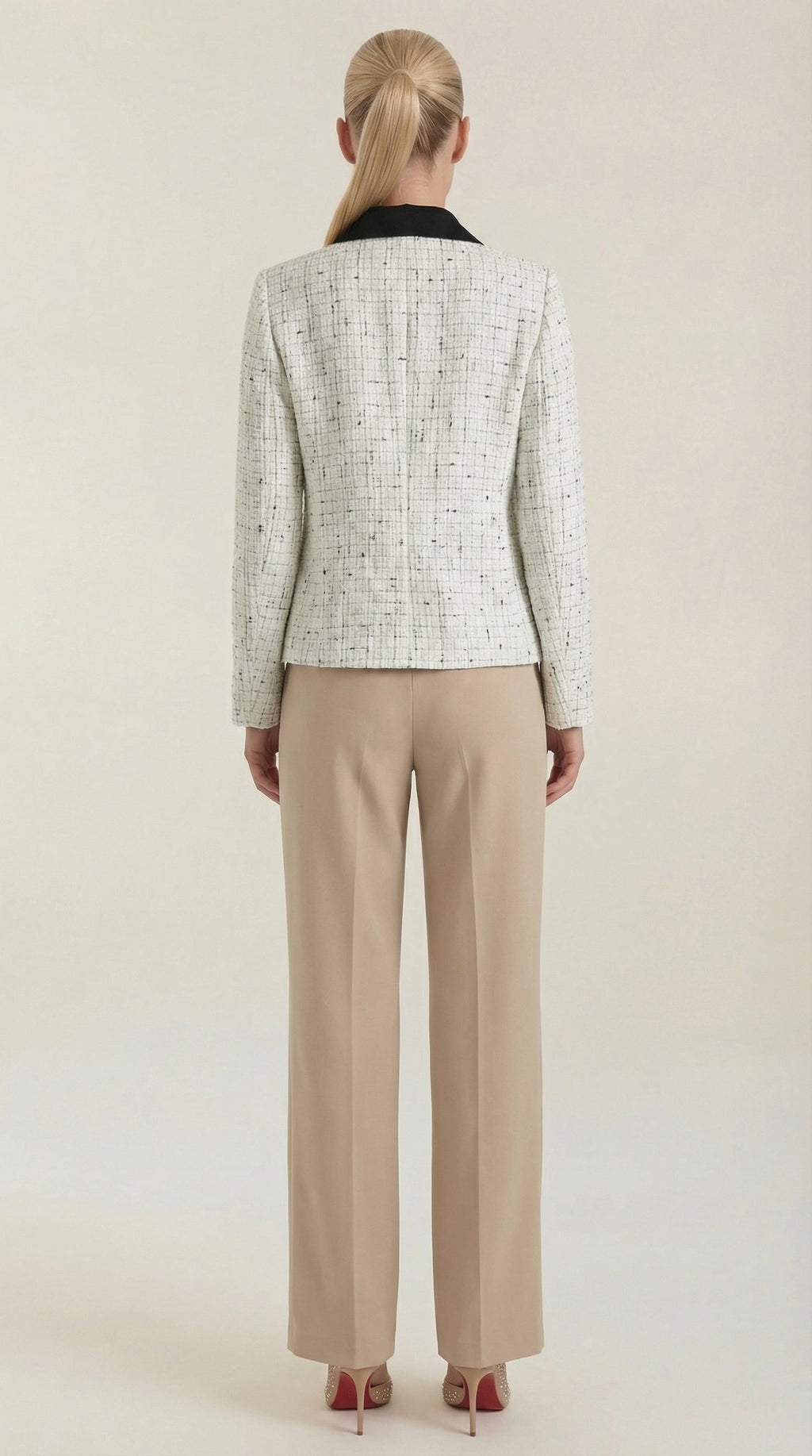 Chaqueta de tweed para mujer con cuello en contraste - Foto 4