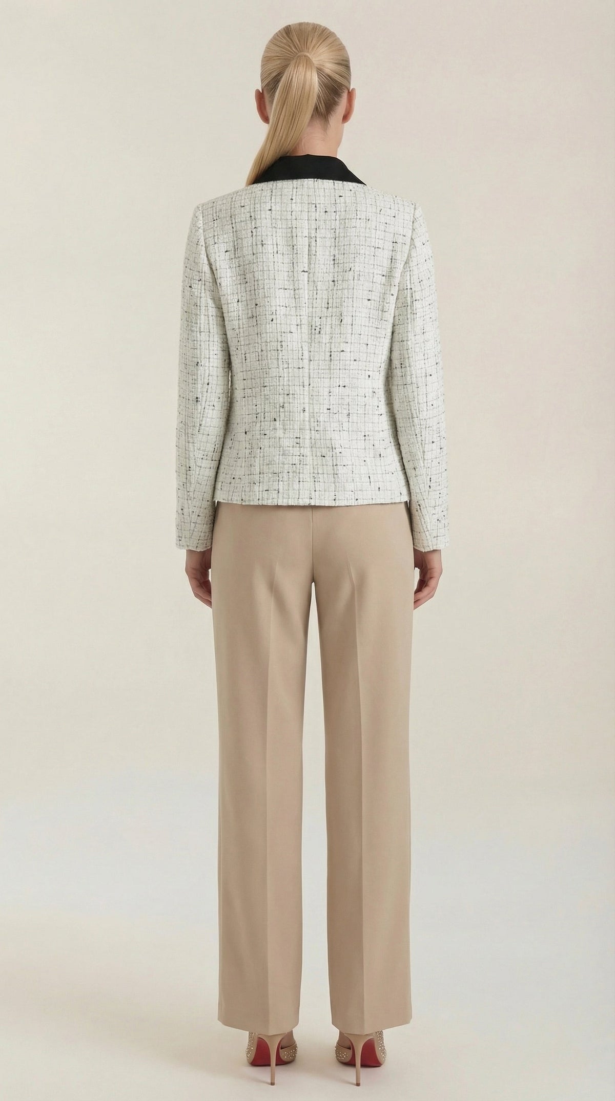 Chaqueta de tweed para mujer con cuello en contraste - Foto 4