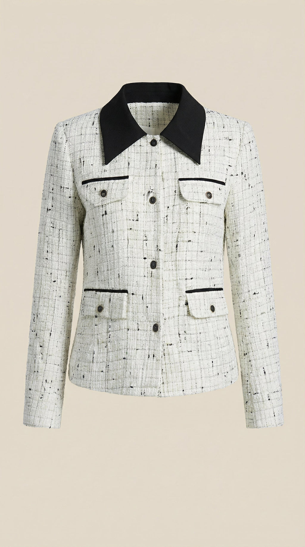 Chaqueta de tweed para mujer con cuello en contraste - Foto 5