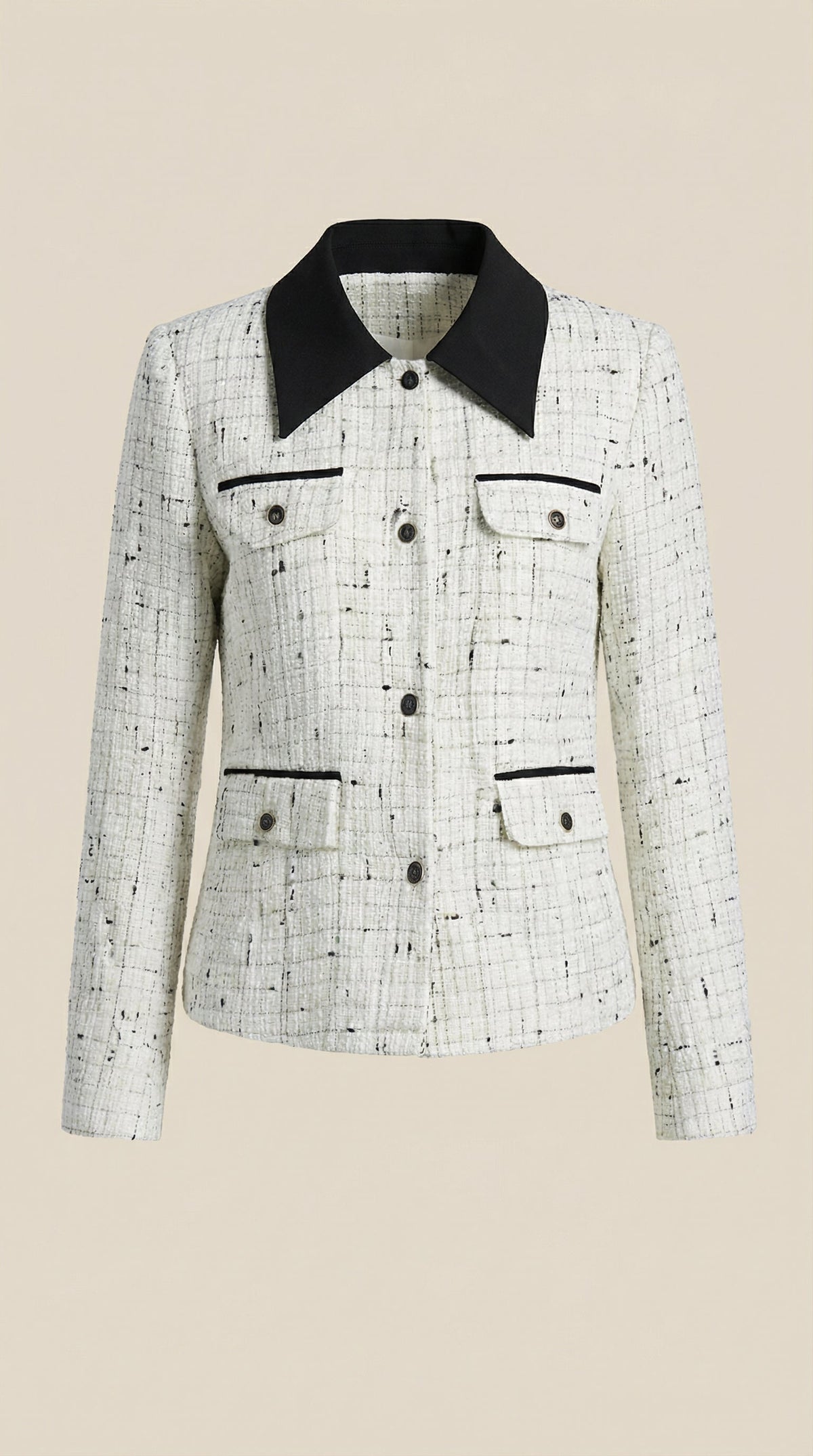 Chaqueta de tweed para mujer con cuello en contraste - Foto 5