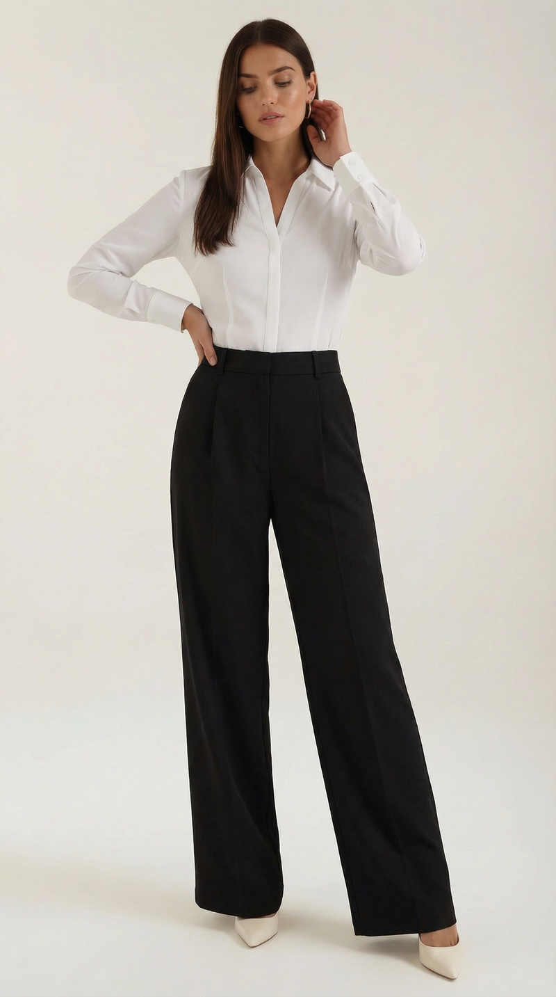 Pantalón sastre de mujer con pierna ancha y cintura alta - Foto 1