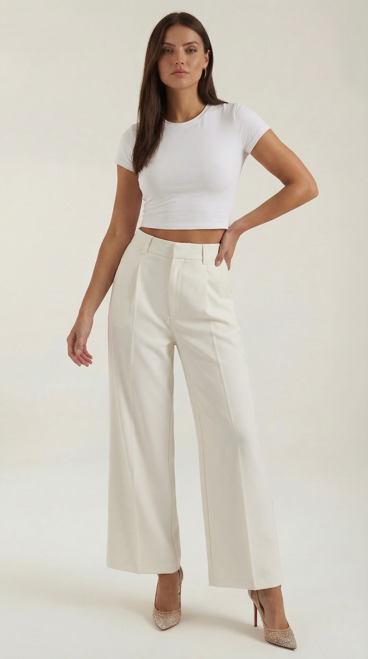 Pantalón ancho de mujer plisado de talle alto, ligero - Foto 1