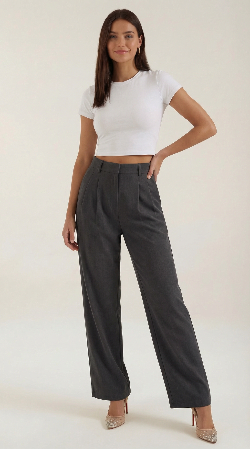 Pantalón ancho de mujer plisado de talle alto, ligero - Foto 10