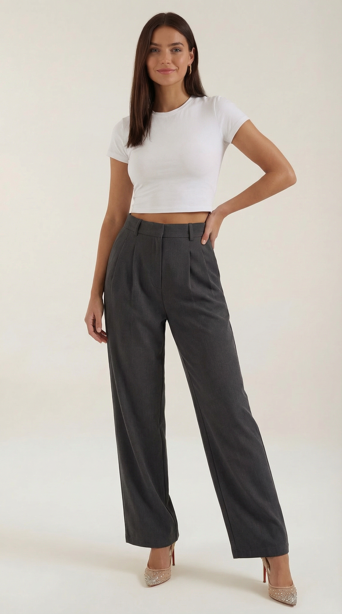 Pantalón ancho de mujer plisado de talle alto, ligero - Foto 10