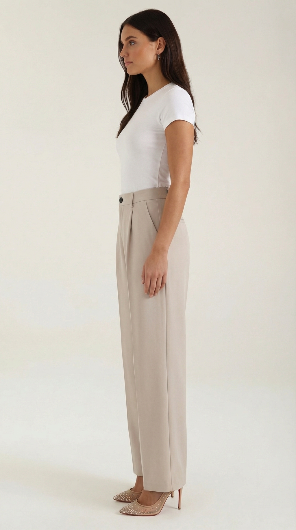 Pantalón ancho de mujer plisado de talle alto, ligero - Foto 4