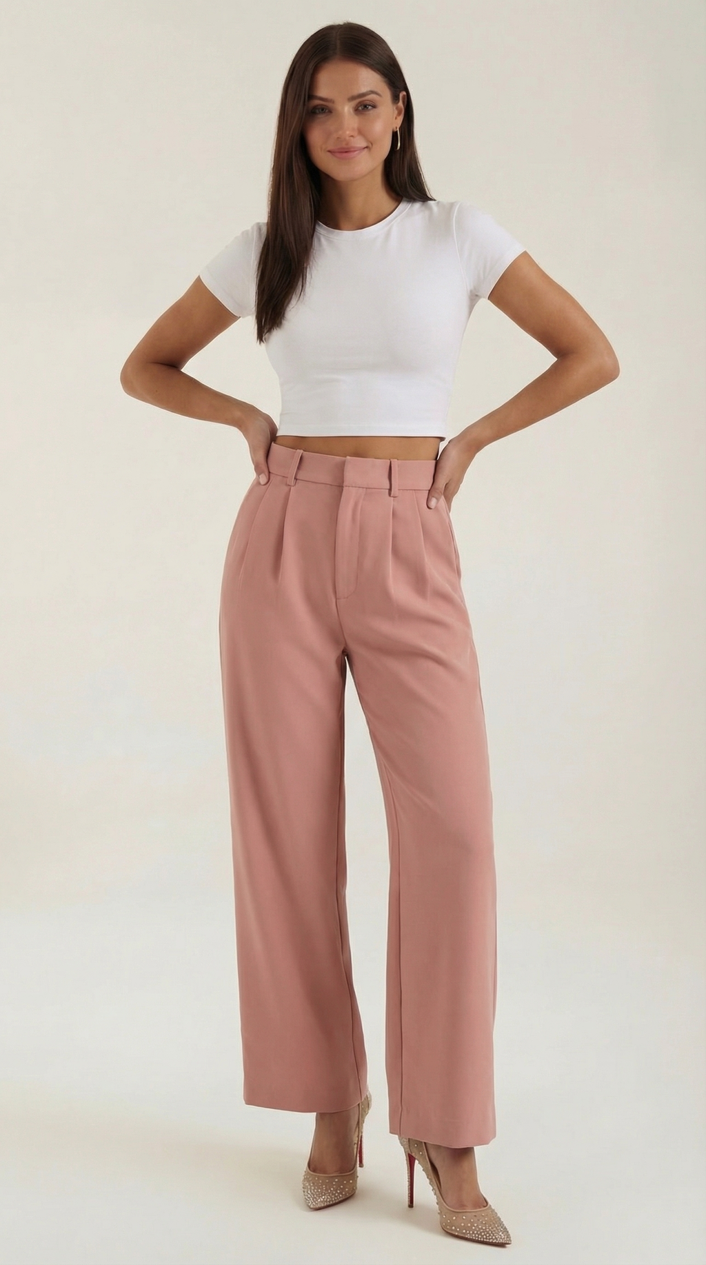 Pantalón ancho de mujer plisado de talle alto, ligero - Foto 6