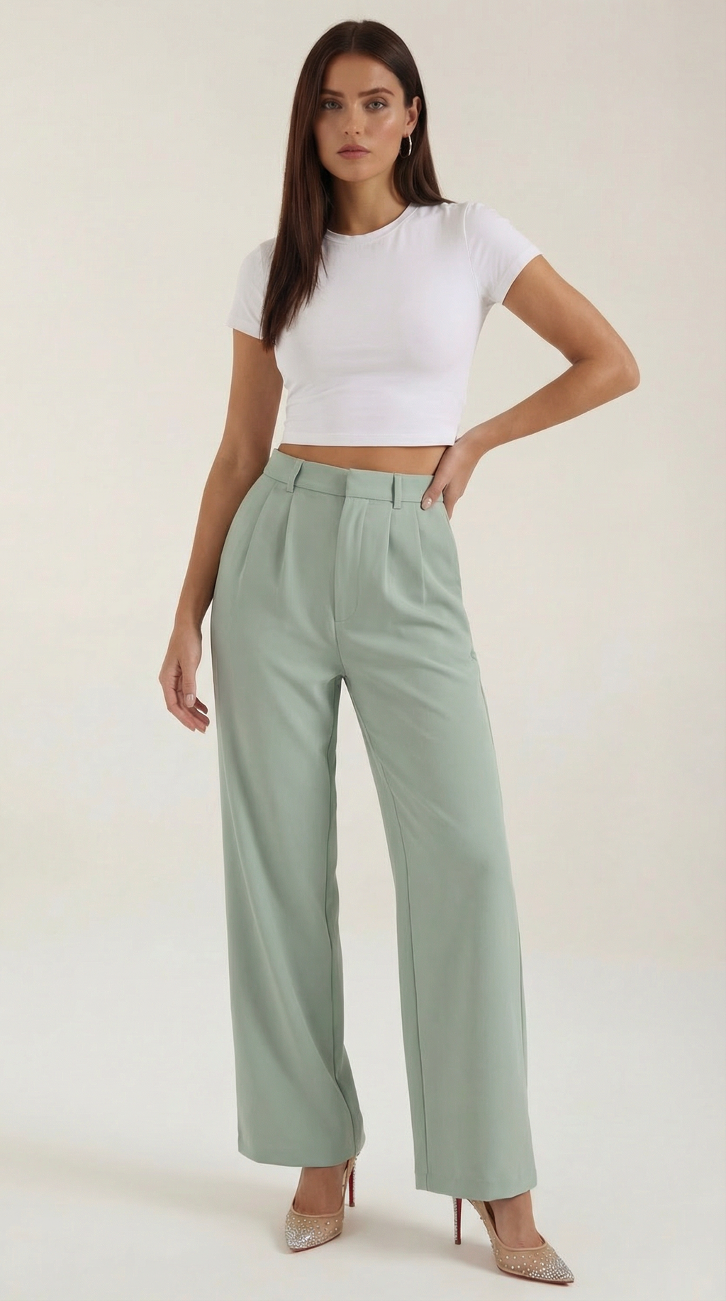 Pantalón ancho de mujer plisado de talle alto, ligero - Foto 7