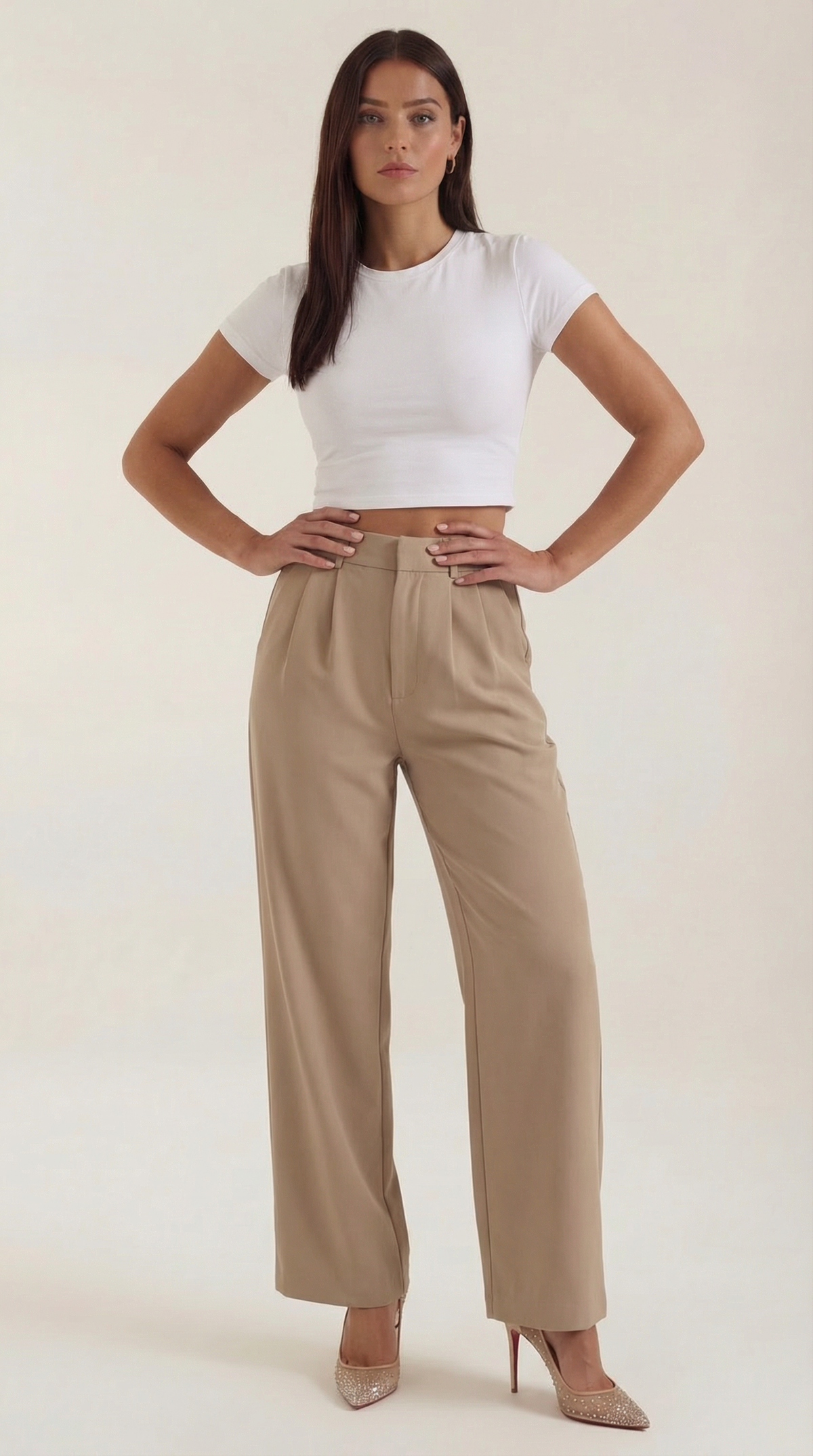 Pantalón ancho de mujer plisado de talle alto, ligero - Foto 8