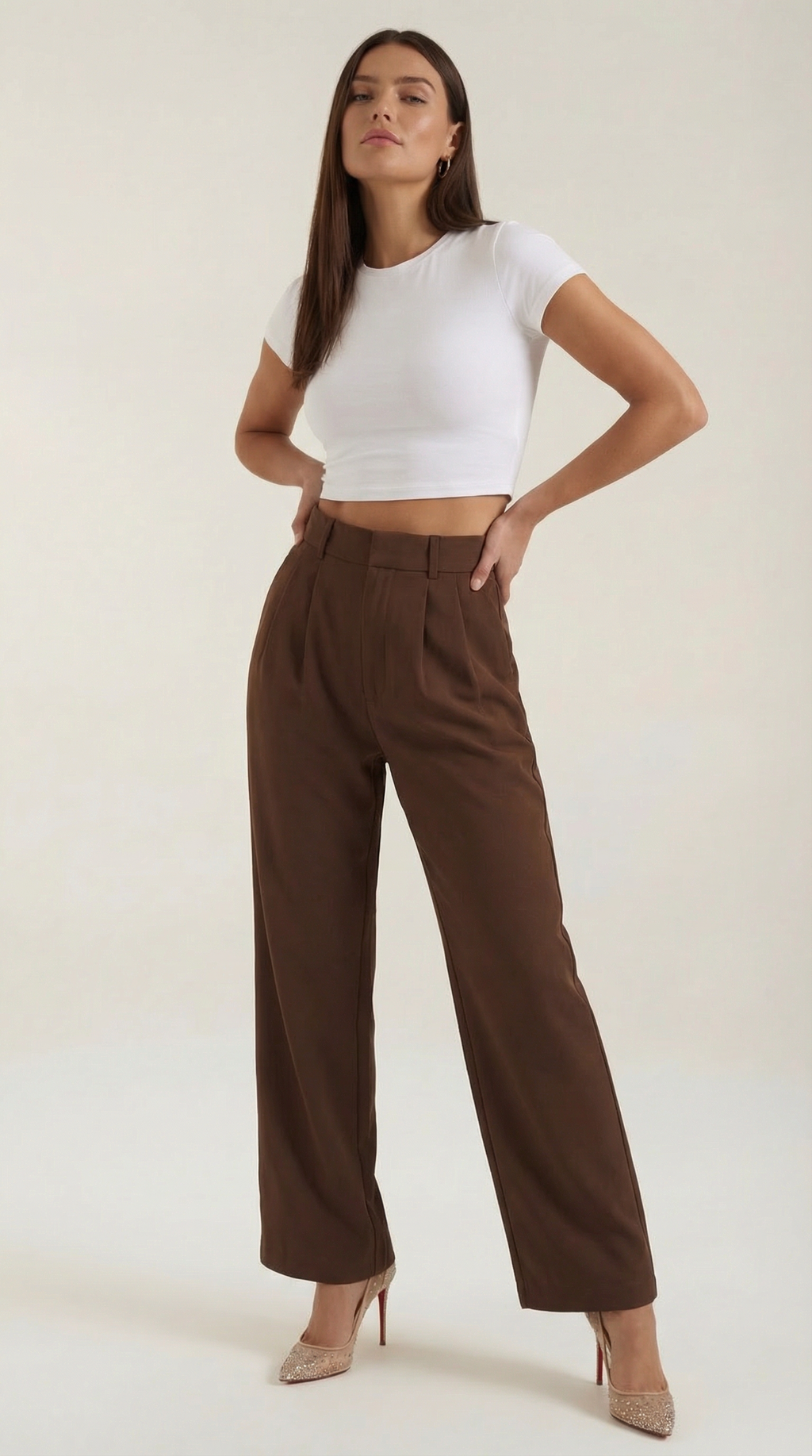 Pantalón ancho de mujer plisado de talle alto, ligero - Foto 9