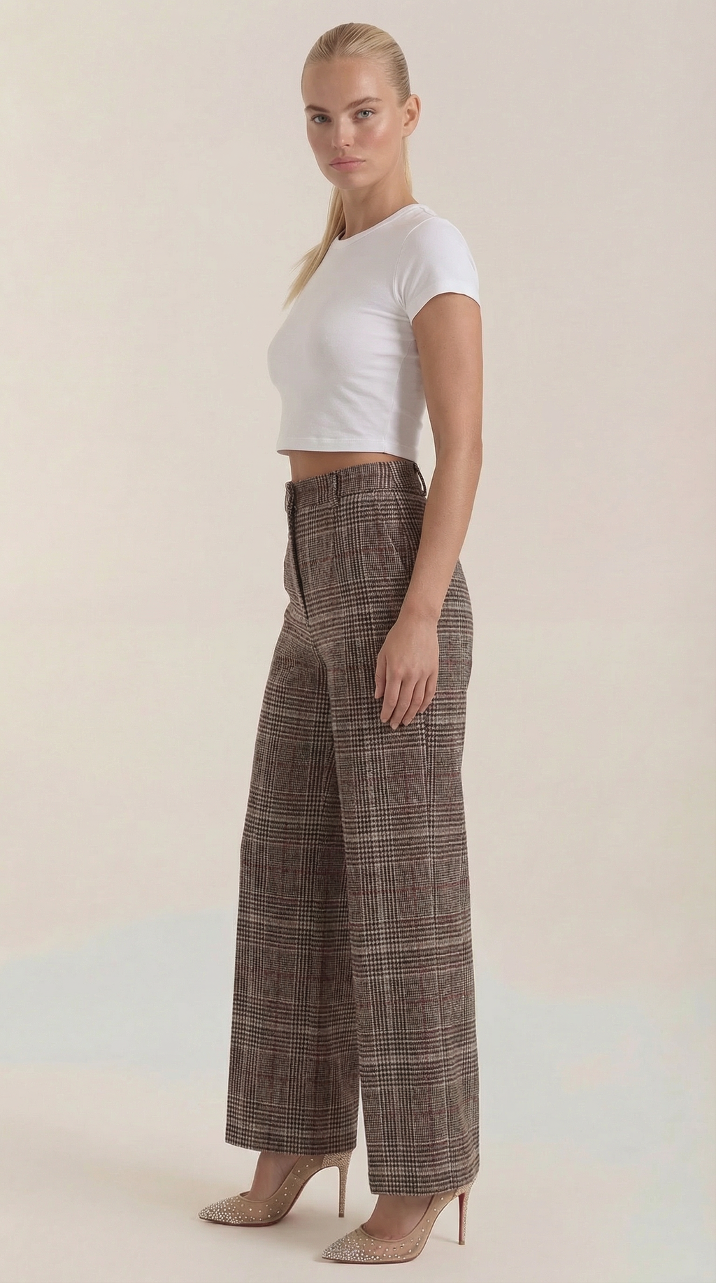 Pantalón de cuadros de tiro alto para mujer, pierna ancha - Foto 2