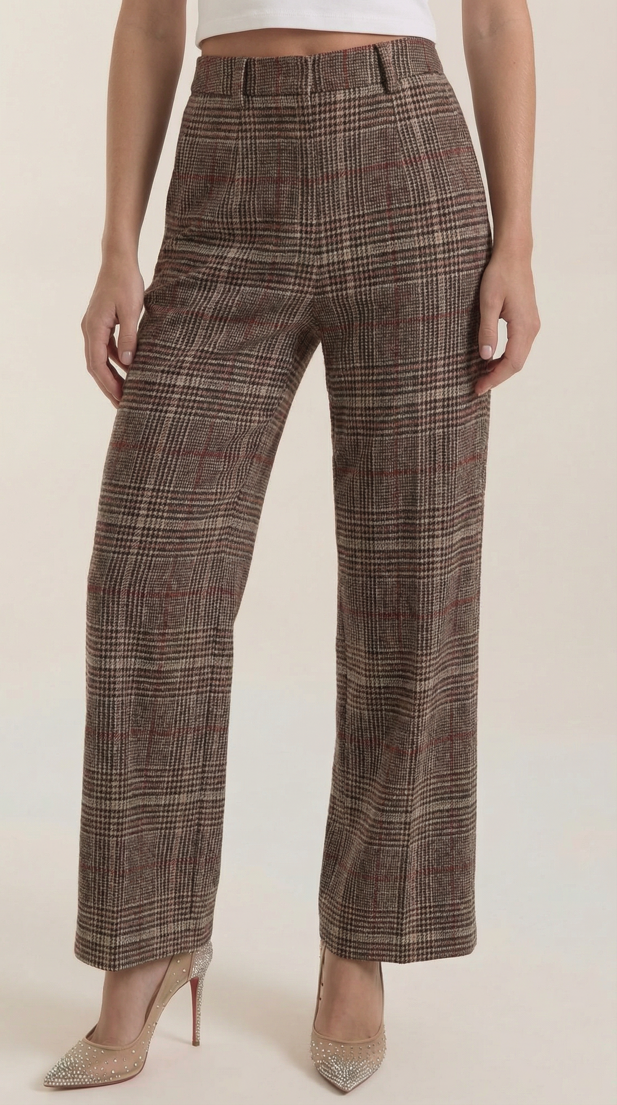 Pantalón de cuadros de tiro alto para mujer, pierna ancha - Foto 3