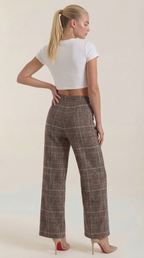 Pantalón de cuadros de tiro alto para mujer, pierna ancha - Foto 4