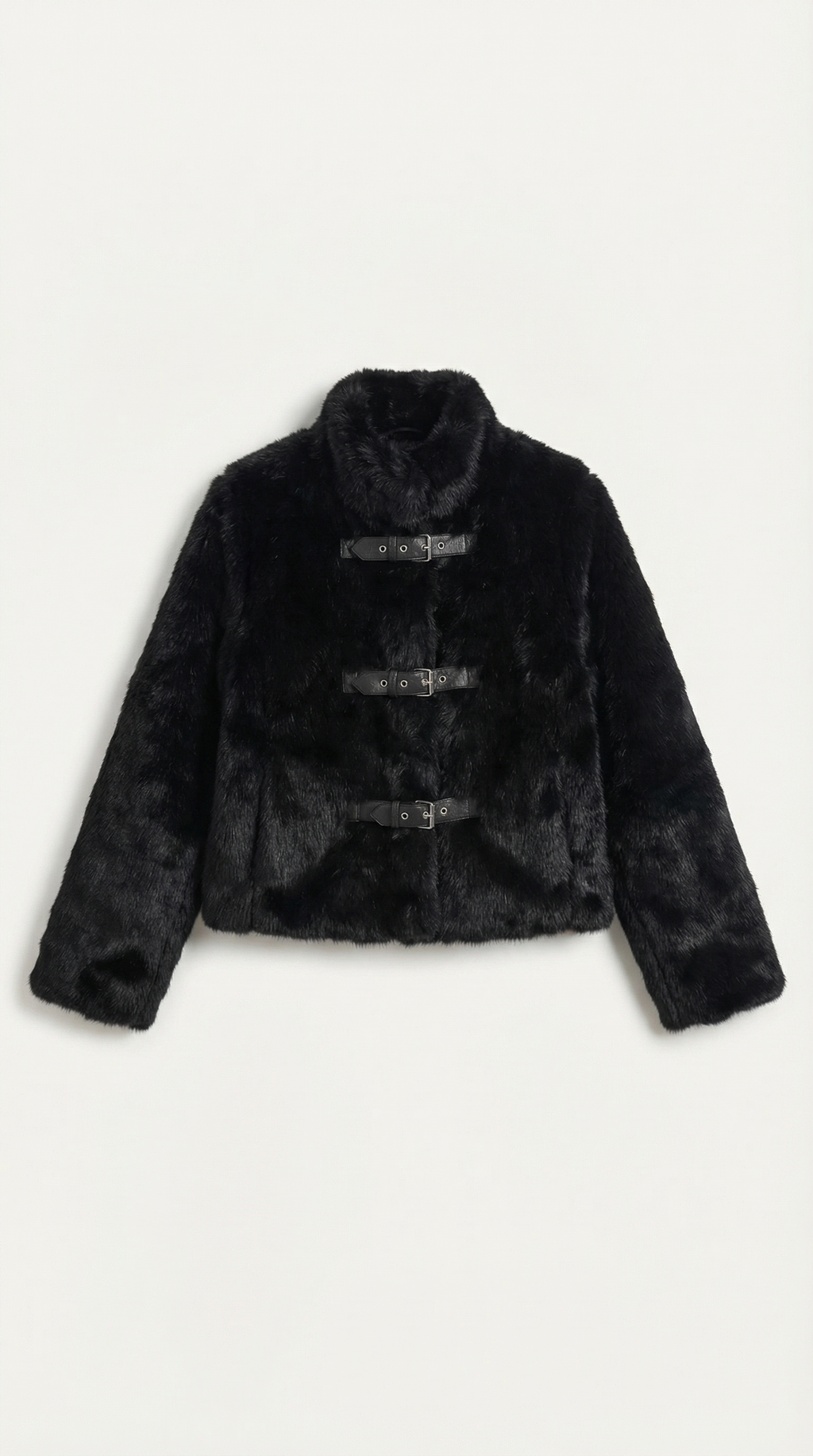 Chaqueta corta de pelo sintético para mujer con hebillas - Foto 5