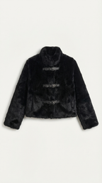 Chaqueta corta de pelo sintético para mujer con hebillas - Foto 5