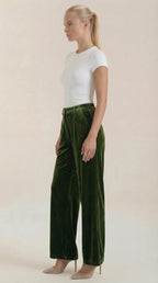 Pantalón ancho de terciopelo verde para mujer, cintura alta - Foto 2