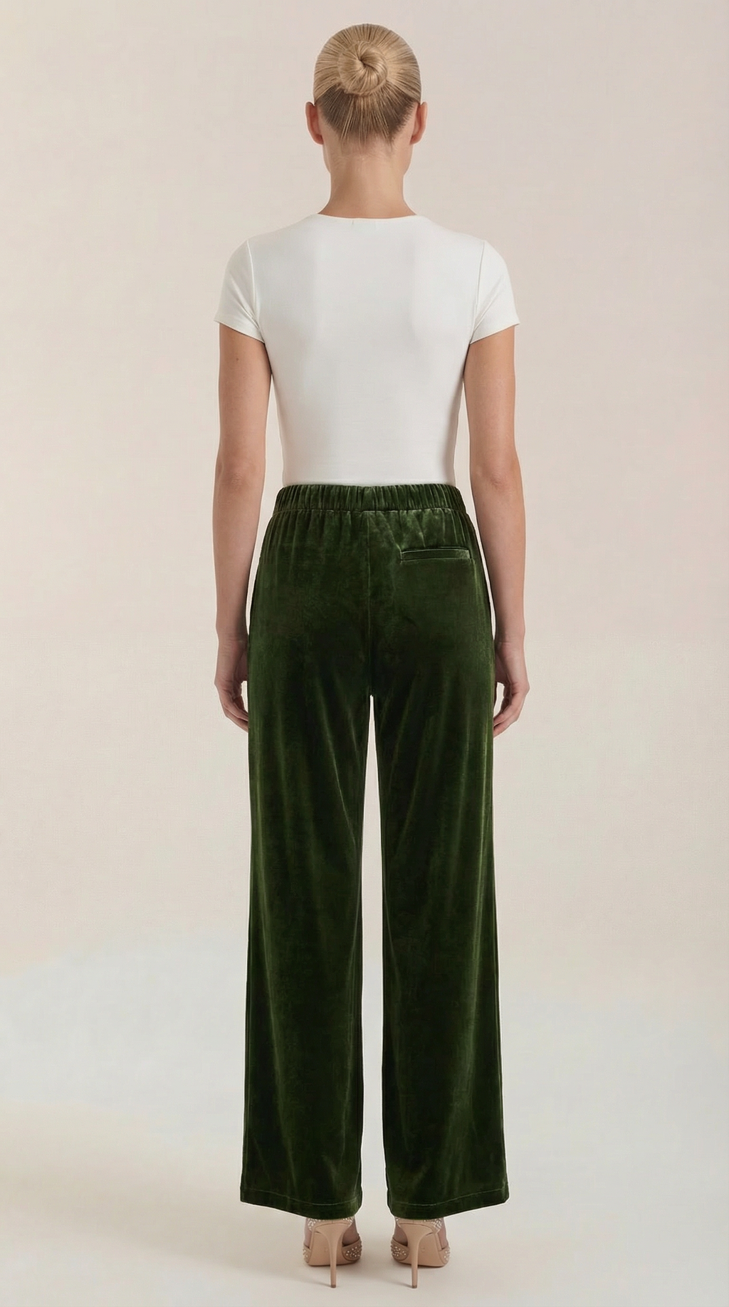 Pantalón ancho de terciopelo verde para mujer, cintura alta - Foto 4