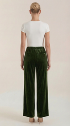 Pantalón ancho de terciopelo verde para mujer, cintura alta - Foto 4