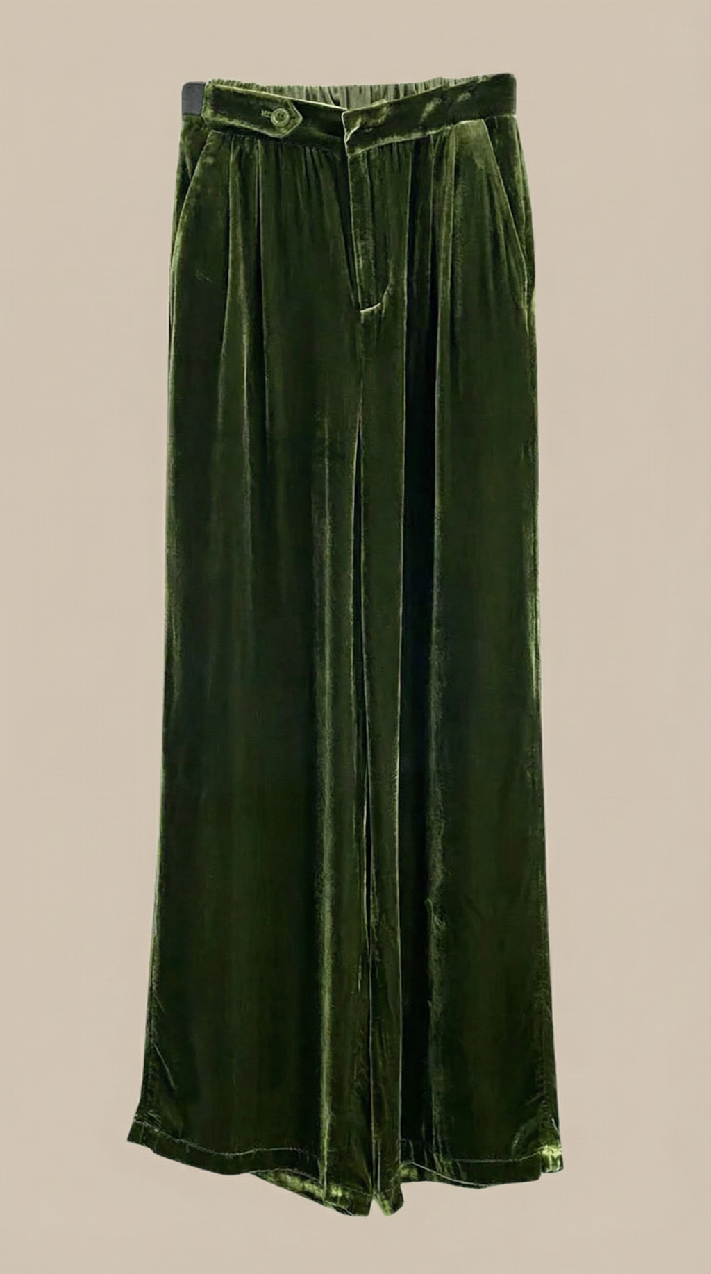 Pantalón ancho de terciopelo verde para mujer, cintura alta - Foto 5