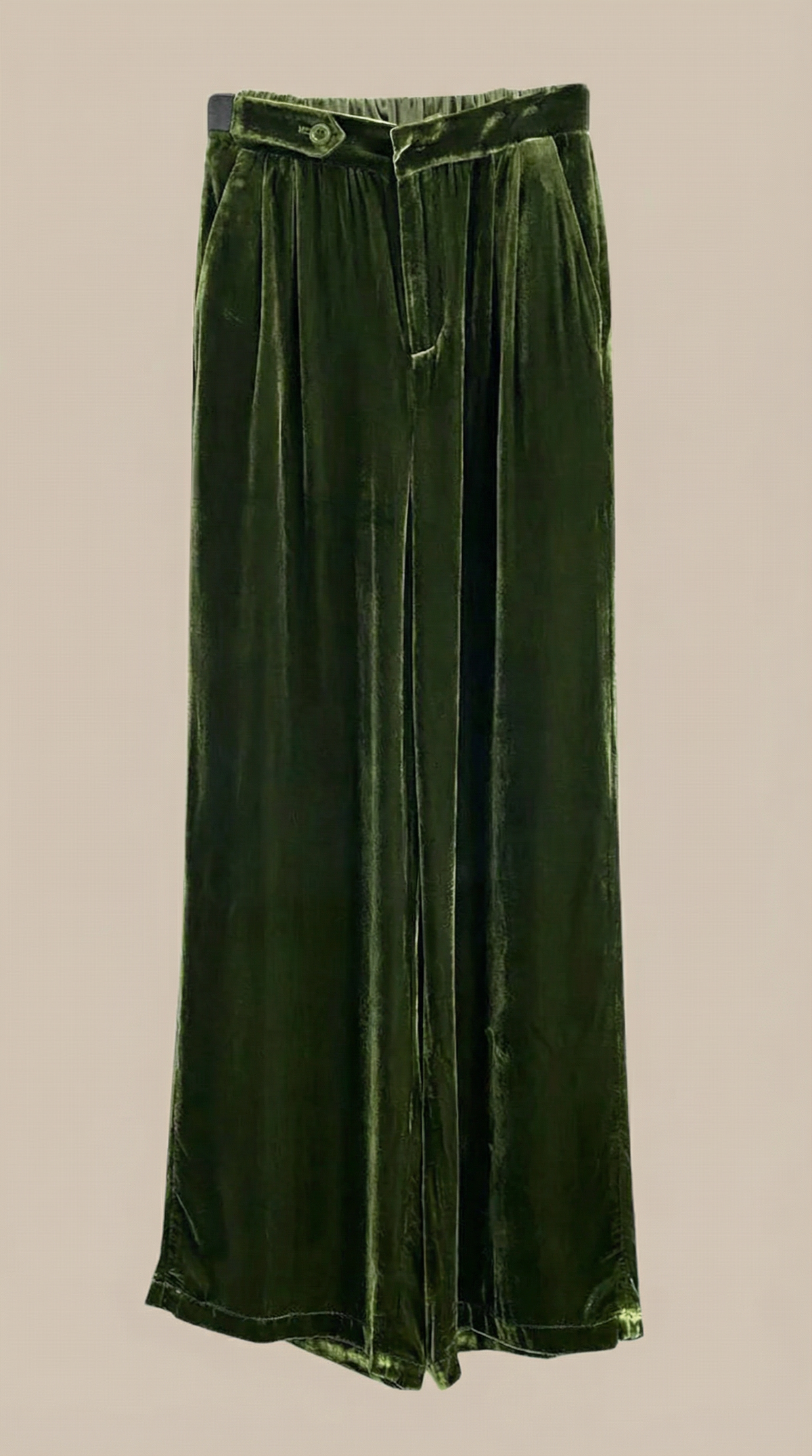 Pantalón ancho de terciopelo verde para mujer, cintura alta - Foto 5