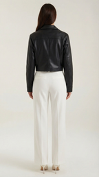 Cazadora corta de cuero sintético para mujer, negra - Foto 3