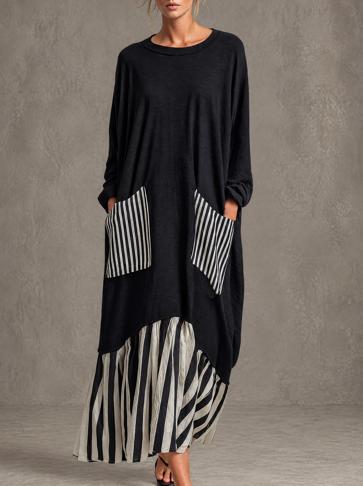 Vestido largo oversize de algodón negro para mujer - Foto 2