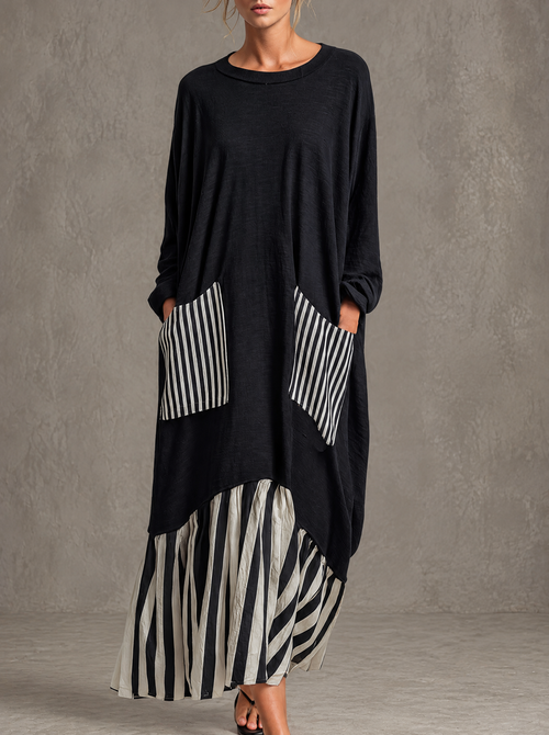 Vestido largo oversize de algodón negro para mujer - Foto 2