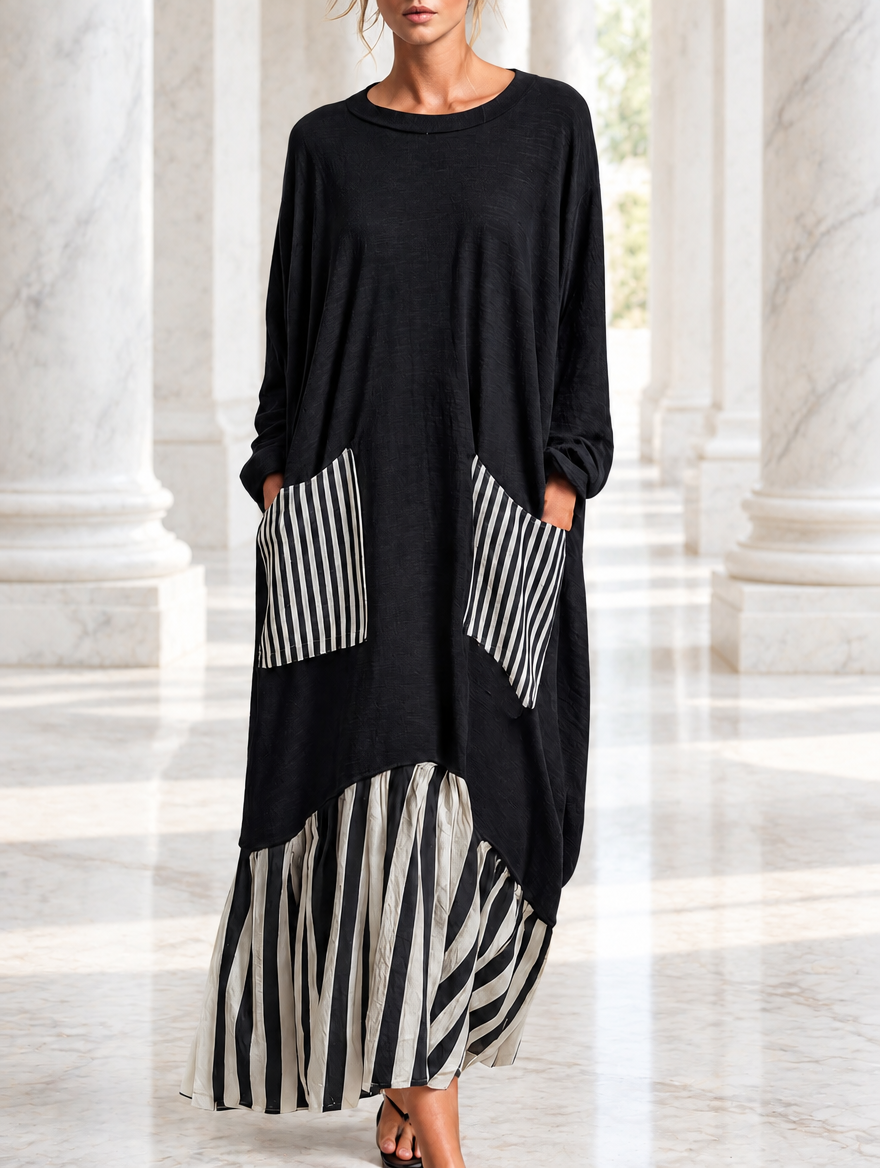 Vestido largo oversize de algodón negro para mujer - Foto 1