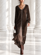 Vestido midi de ante sintético con cuello en V para mujer - Foto 1