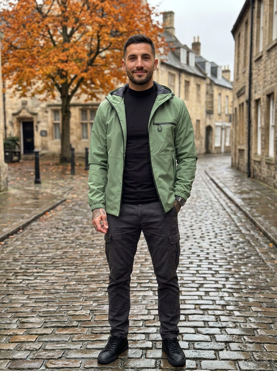Chaqueta impermeable con capucha ajustable para hombre - Foto 1