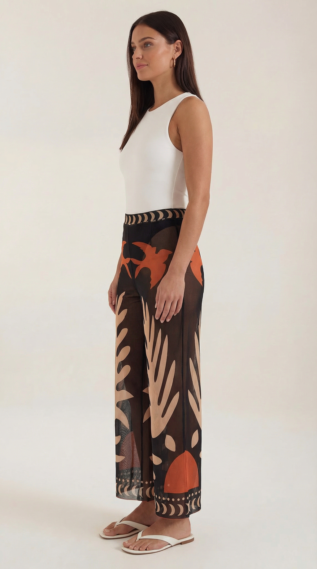 Pantalón boho transparente para mujer con estampado tropical - Foto 2