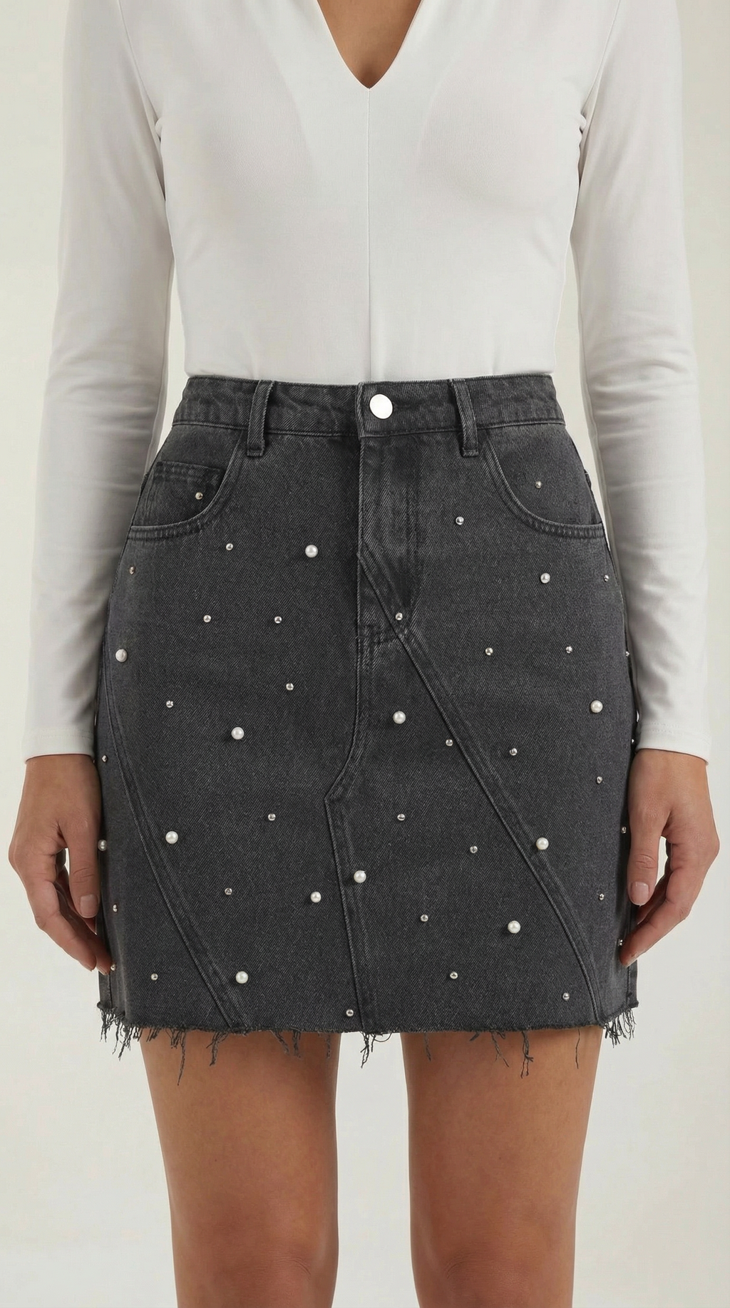 Minifalda vaquera negra para mujer con perlas, tallas XL-5XL - Foto 3
