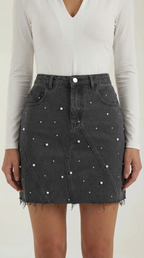 Minifalda vaquera negra para mujer con perlas, tallas XL-5XL - Foto 3