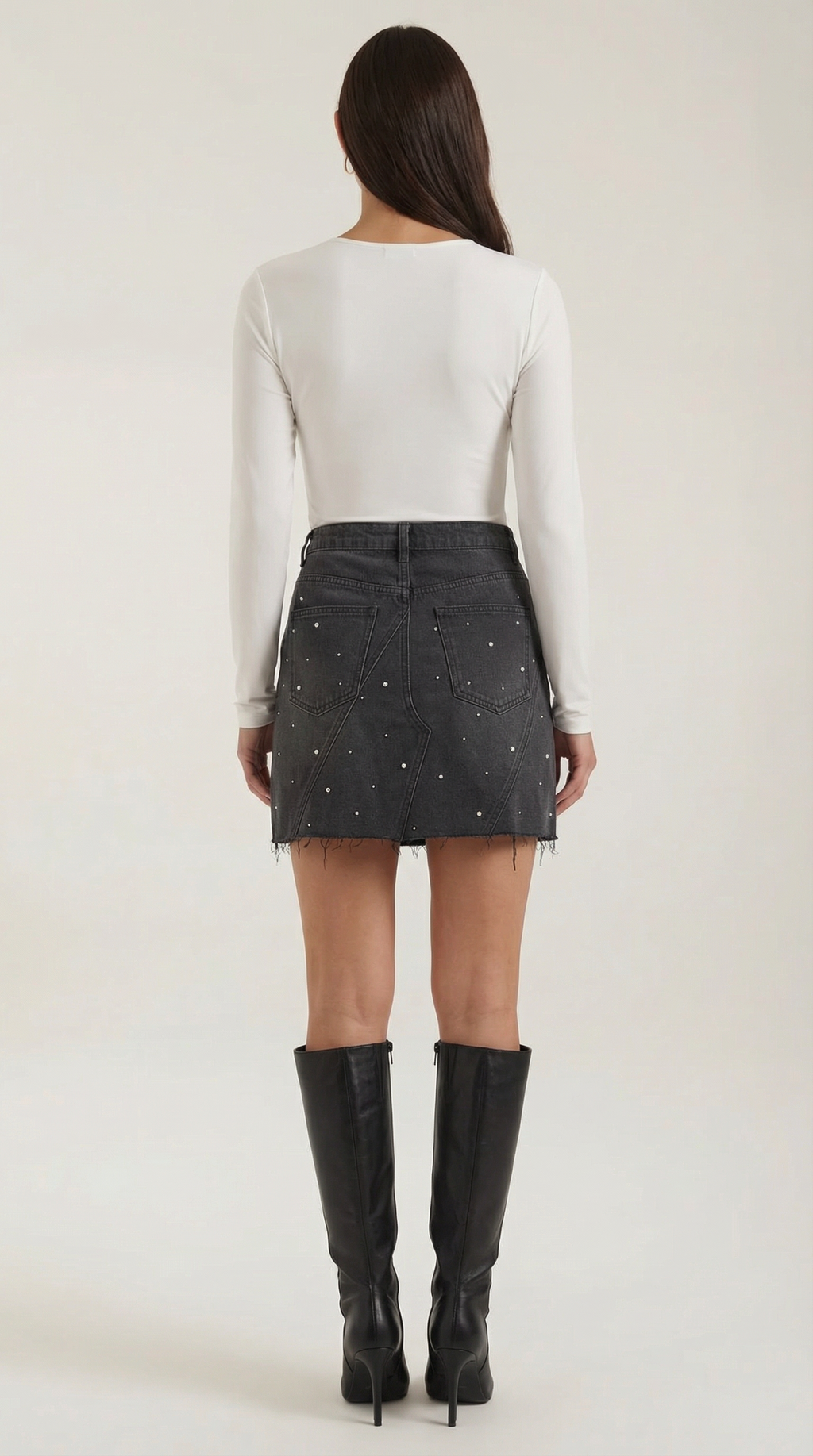 Minifalda vaquera negra para mujer con perlas, tallas XL-5XL - Foto 4